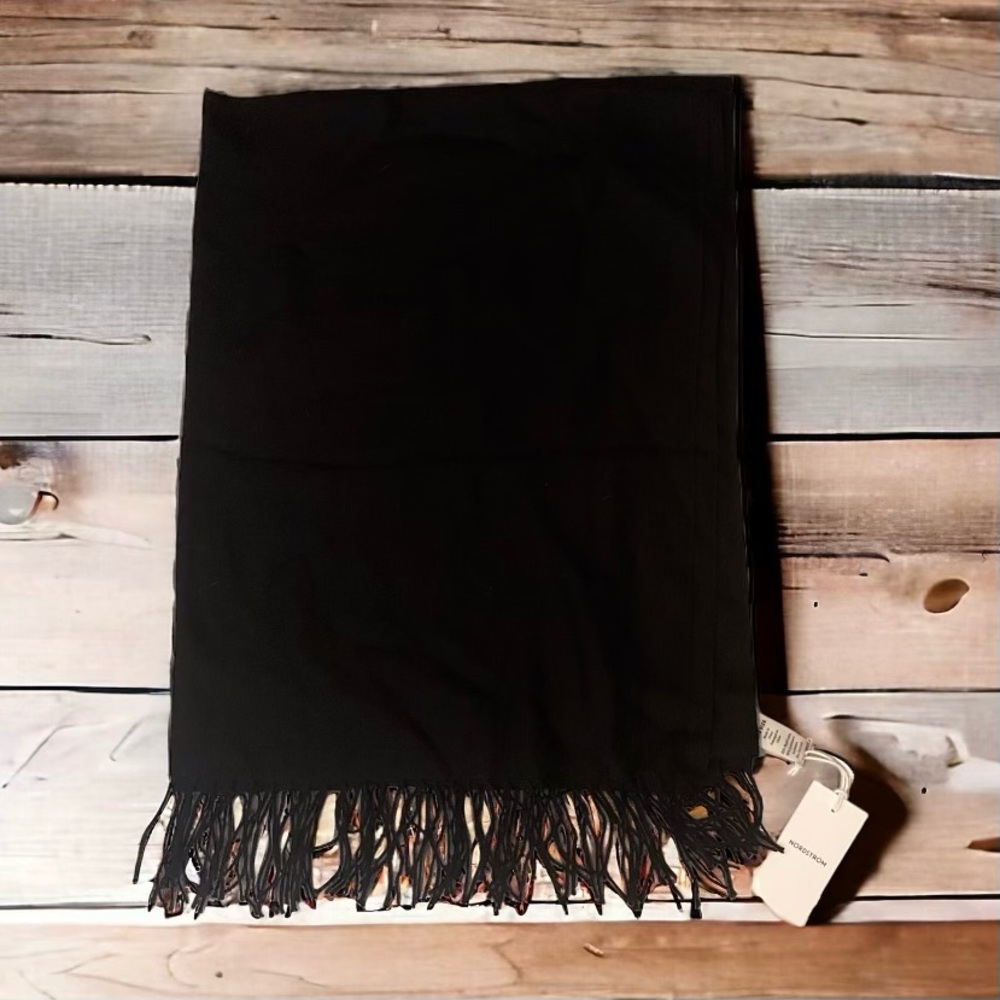 Nordstrom Tissue Weight Wool & Cashmere Fringe Scarf 79”x 29” NWT